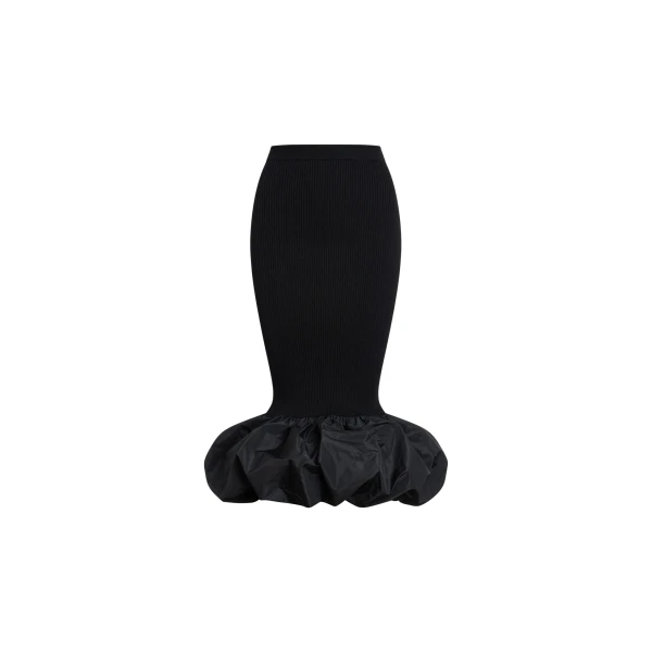 Eco-friendly cotton blend long skirt with recycled faille ruffle detail in Black