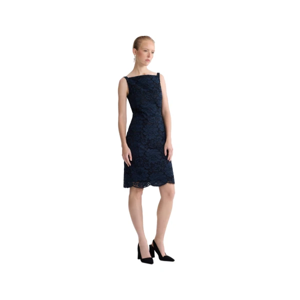 Eco-friendly cotton blend midi sheath dress in Deep Sea Blue - Image 2