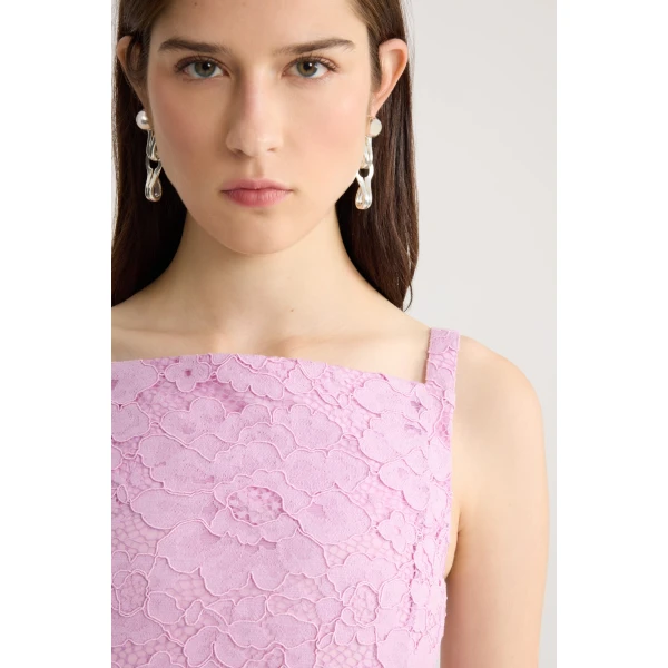 Eco-friendly cotton blend midi sheath dress in Pink Parfait - Image 4