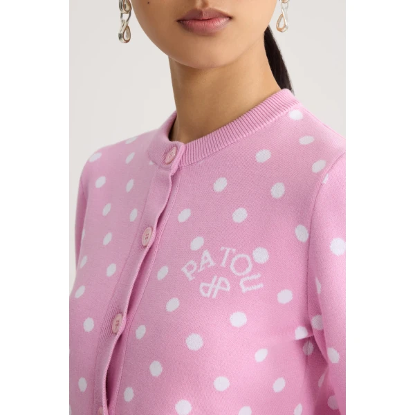 Eco-friendly cotton blend polka dot cardigan in Candy Pink Polka Dots - Image 4