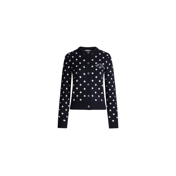 Eco-friendly cotton blend polka dot cardigan in Meteorite Blue