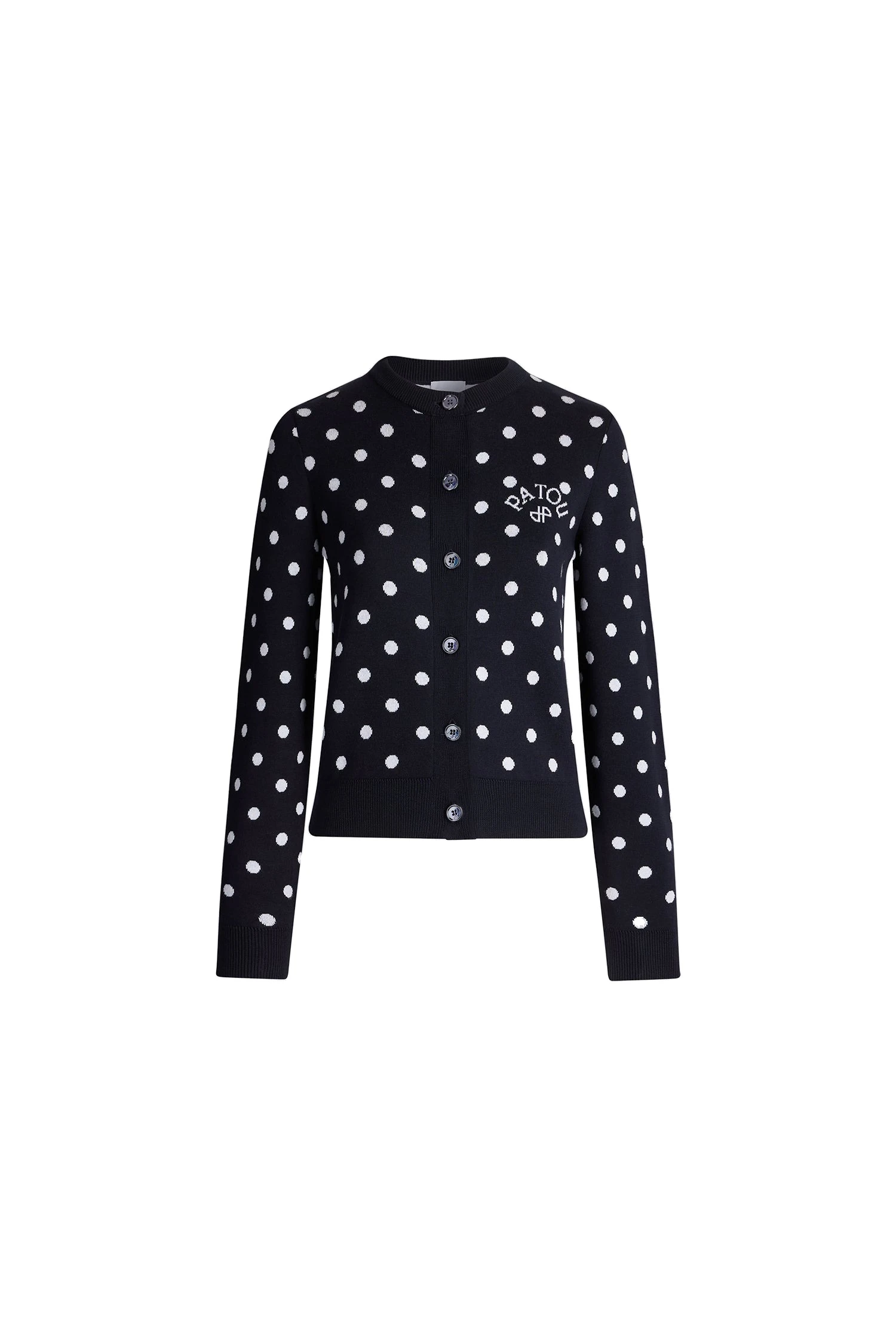 Patou Eco-friendly cotton blend polka dot cardigan in Meteorite Blue | Knitwear | Luxury Shoes Patou Eco-friendly cotton blend polka dot cardigan in Meteorite Blue