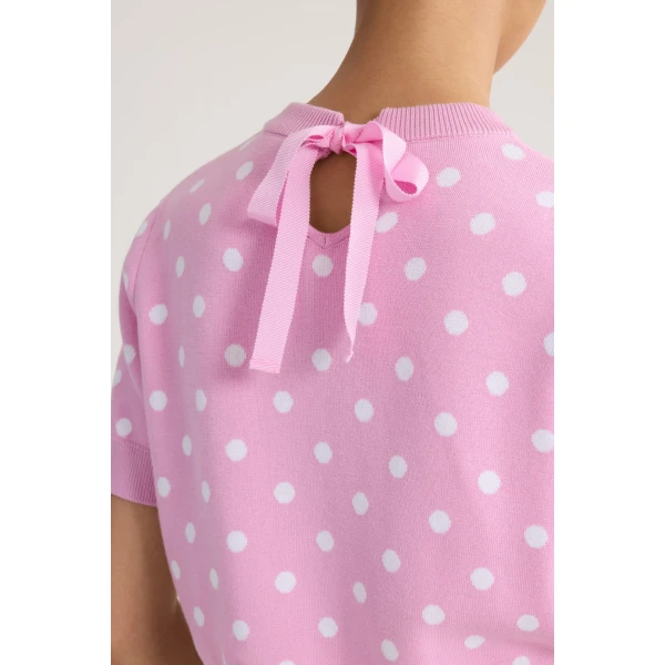 Eco-friendly cotton blend polka dot crop t-shirt in Candy Pink Polka Dots - Image 4