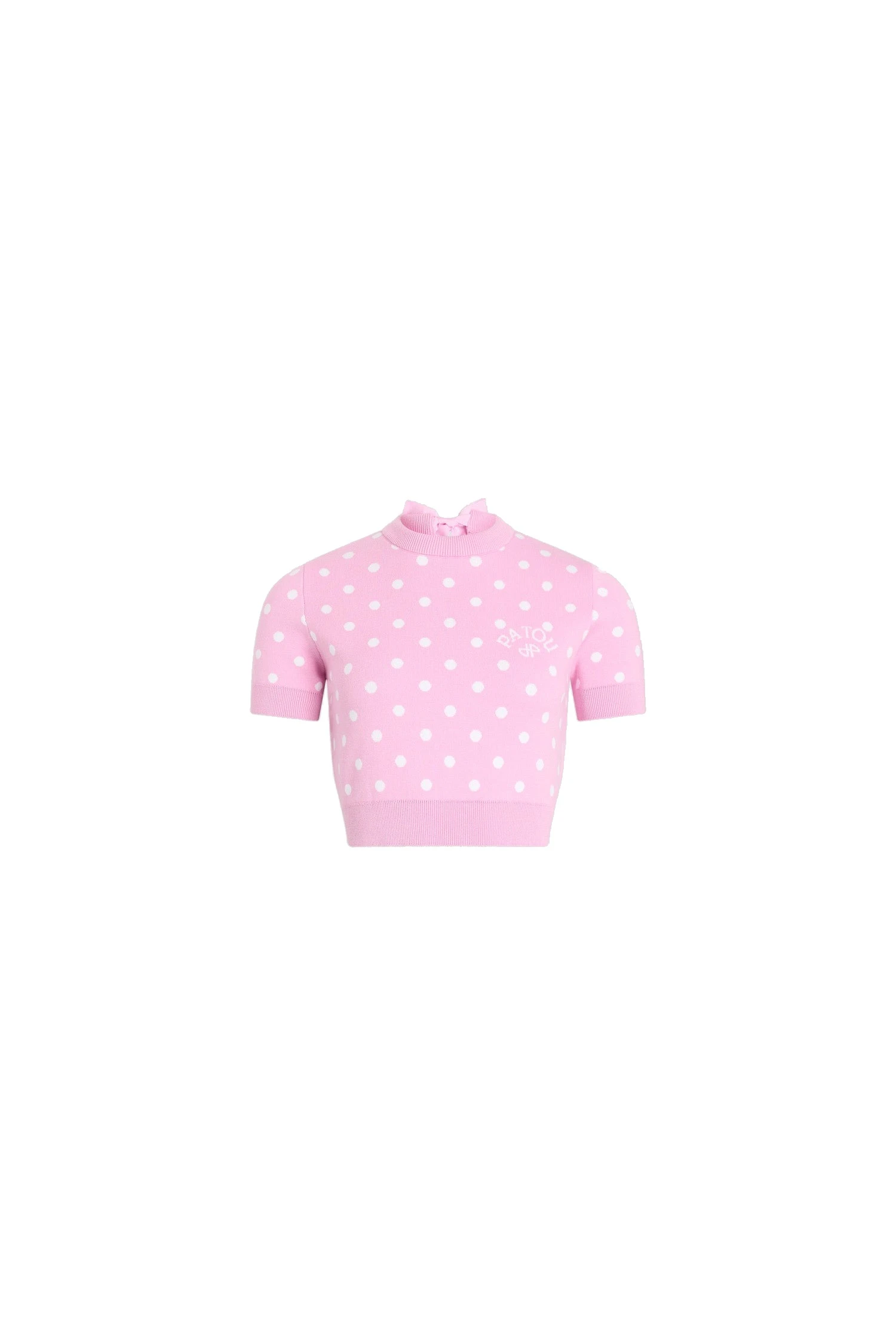 Patou Eco-friendly cotton blend polka dot crop t-shirt | Luxury Shoes Patou Eco-friendly cotton blend polka dot crop t-shirt in Candy Pink Polka Dots