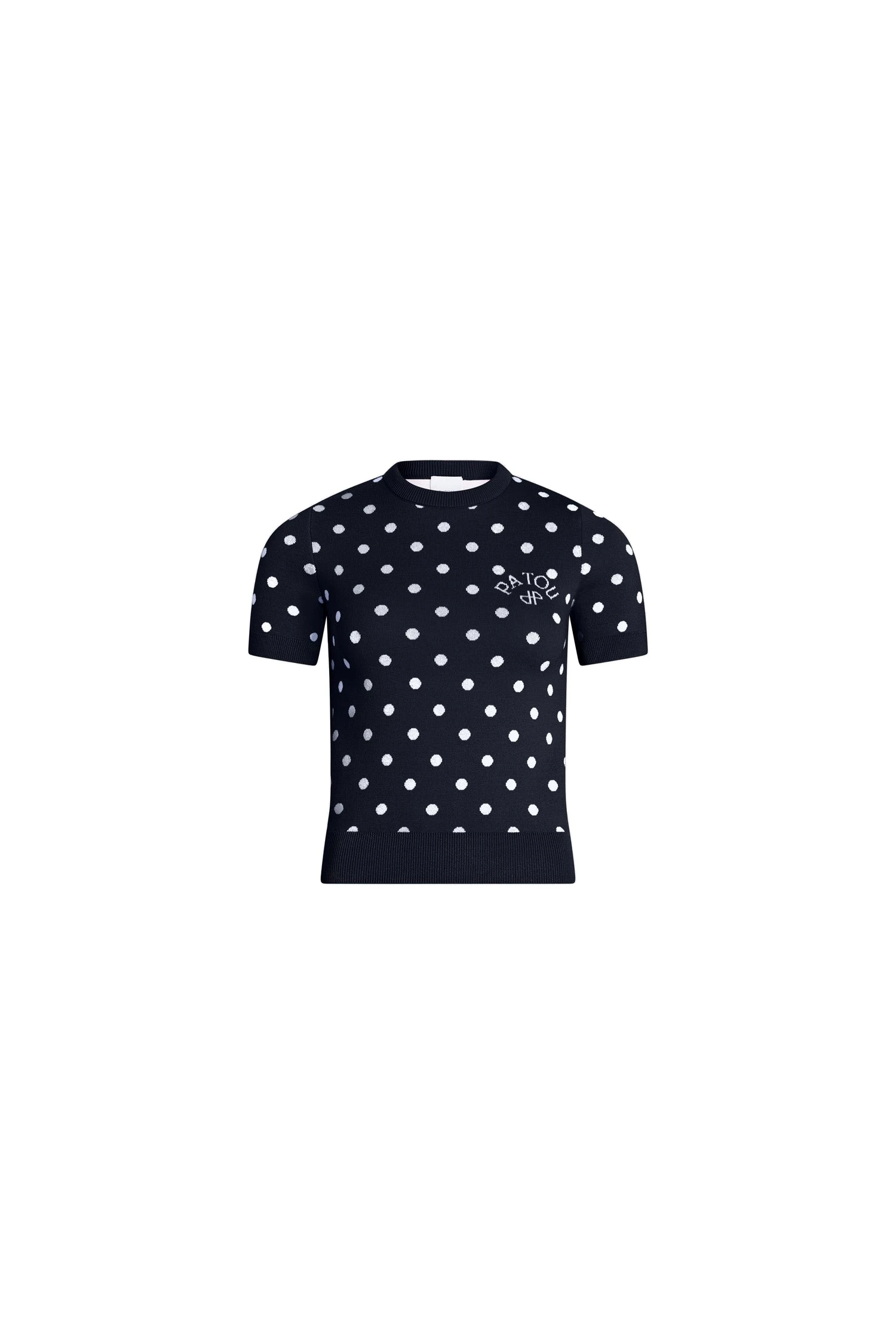 Patou Eco-friendly cotton blend polka dot t-shirt in Meteorite Blue | Knitwear | Luxury Shoes Patou Eco-friendly cotton blend polka dot t-shirt in Meteorite Blue