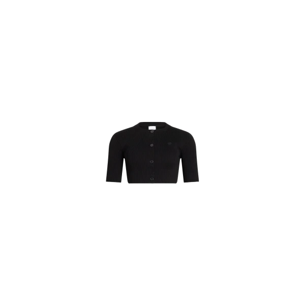 Eco-friendly cotton blend ribbed short cardigan in Black