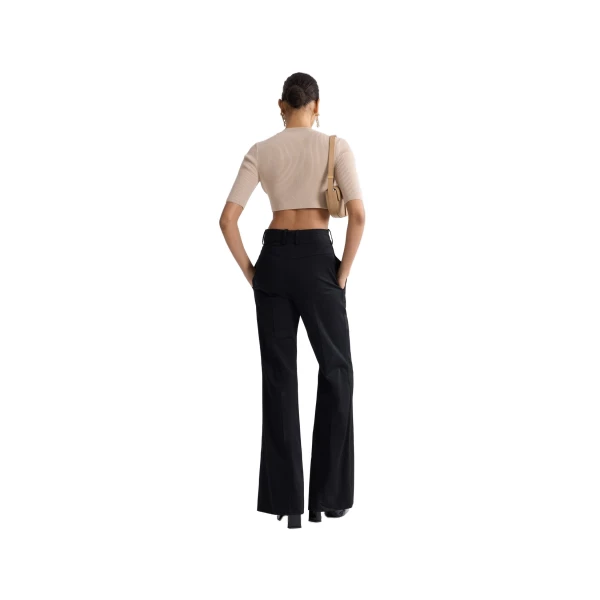 Eco-friendly cotton blend ribbed short cardigan in Dune - Image 3