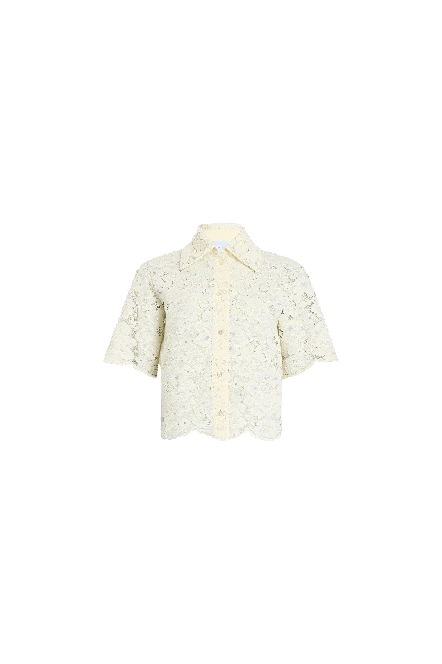 Patou Eco-friendly cotton blend short-sleeved shirt in Lemonade | Tops | Luxury Shoes Patou Eco-friendly cotton blend short-sleeved shirt in Lemonade
