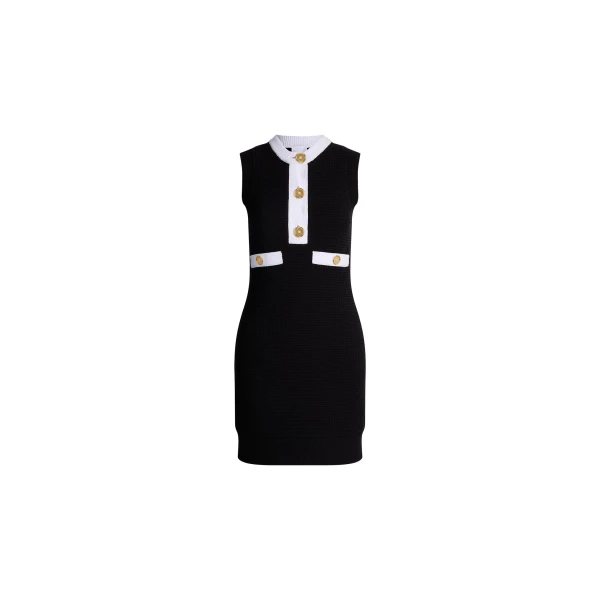 Eco-friendly cotton blend sleeveless textured dress in Black