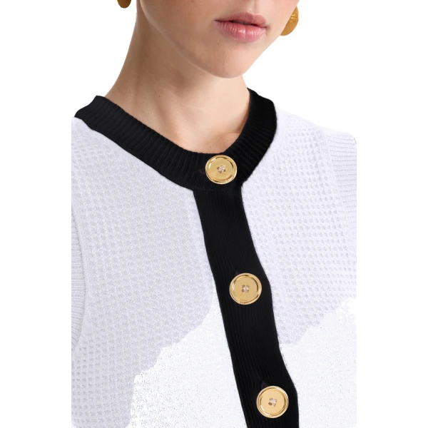 Eco-friendly cotton blend sleeveless textured dress in White - Image 4