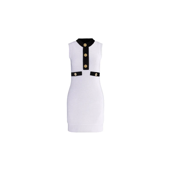 Eco-friendly cotton blend sleeveless textured dress in White