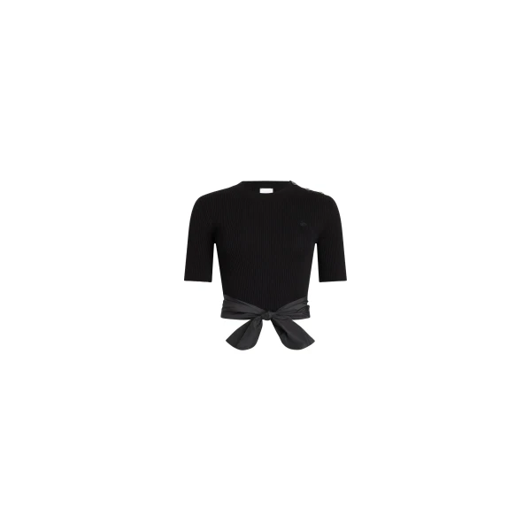 Eco-friendly cotton blend t-shirt with recycled faille tie detail in Black