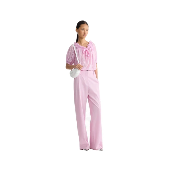 Eco-friendly wool wide straight leg trousers in Orchid Ice - Image 2