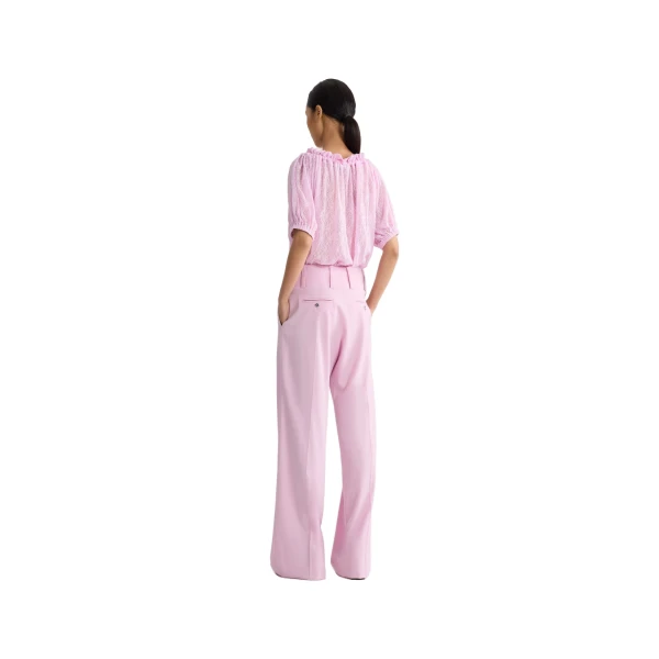 Eco-friendly wool wide straight leg trousers in Orchid Ice - Image 3