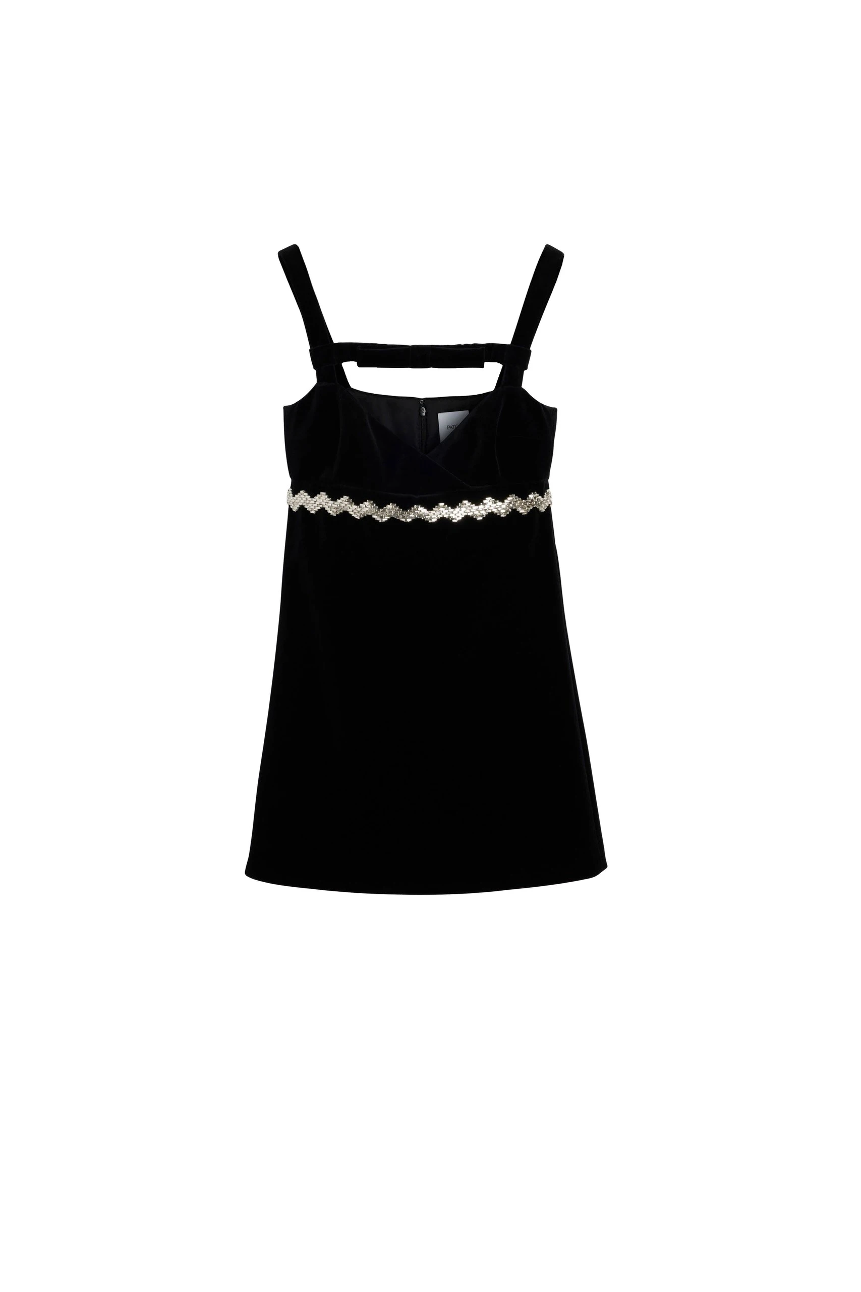 Patou Embellished bow neckline mini dress in Black cotton velvet | Dresses | Luxury Shoes Patou Embellished bow neckline mini dress in Black cotton velvet