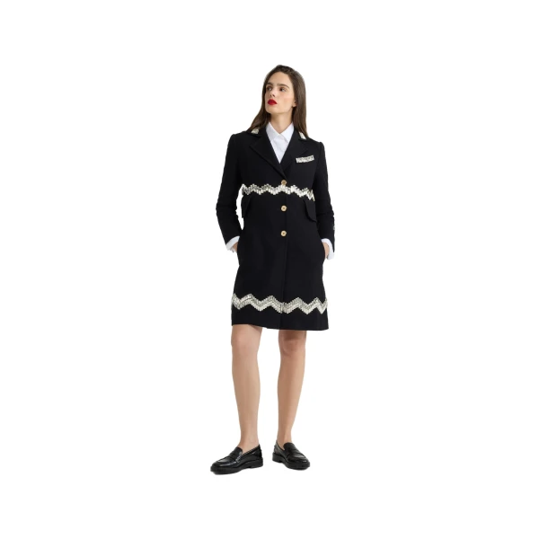 Embellished summer coat in Black cotton tweed - Image 2