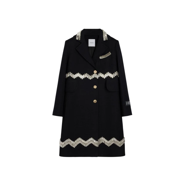 Embellished summer coat in Black cotton tweed