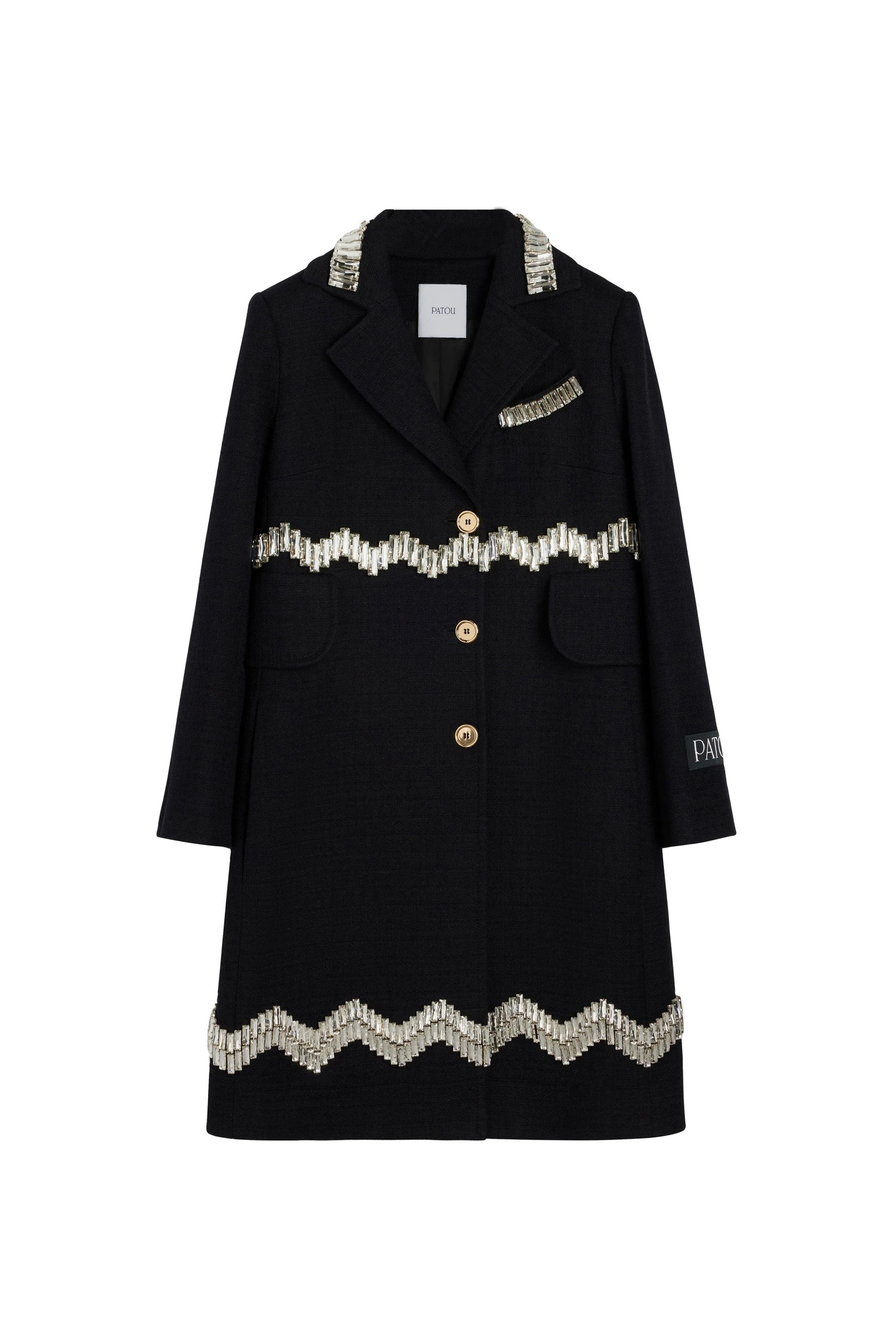 Patou Embellished summer coat in Black cotton tweed | Coats | Luxury Shoes Patou Embellished summer coat in Black cotton tweed