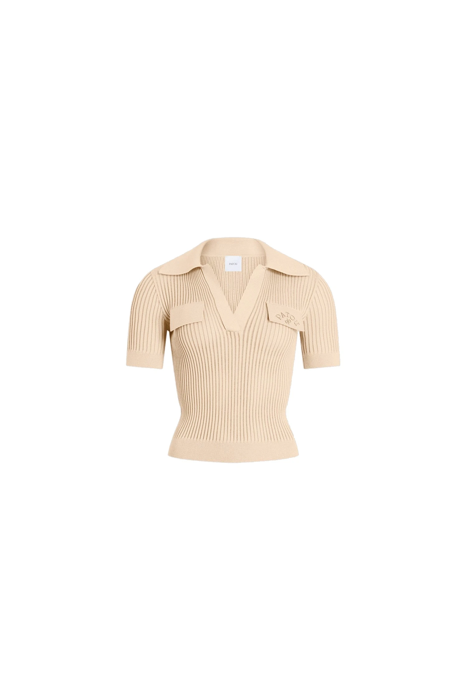 Patou Embroidered cotton polo shirt in Safari Sand | Knitwear | Luxury Shoes Patou Embroidered cotton polo shirt in Safari Sand