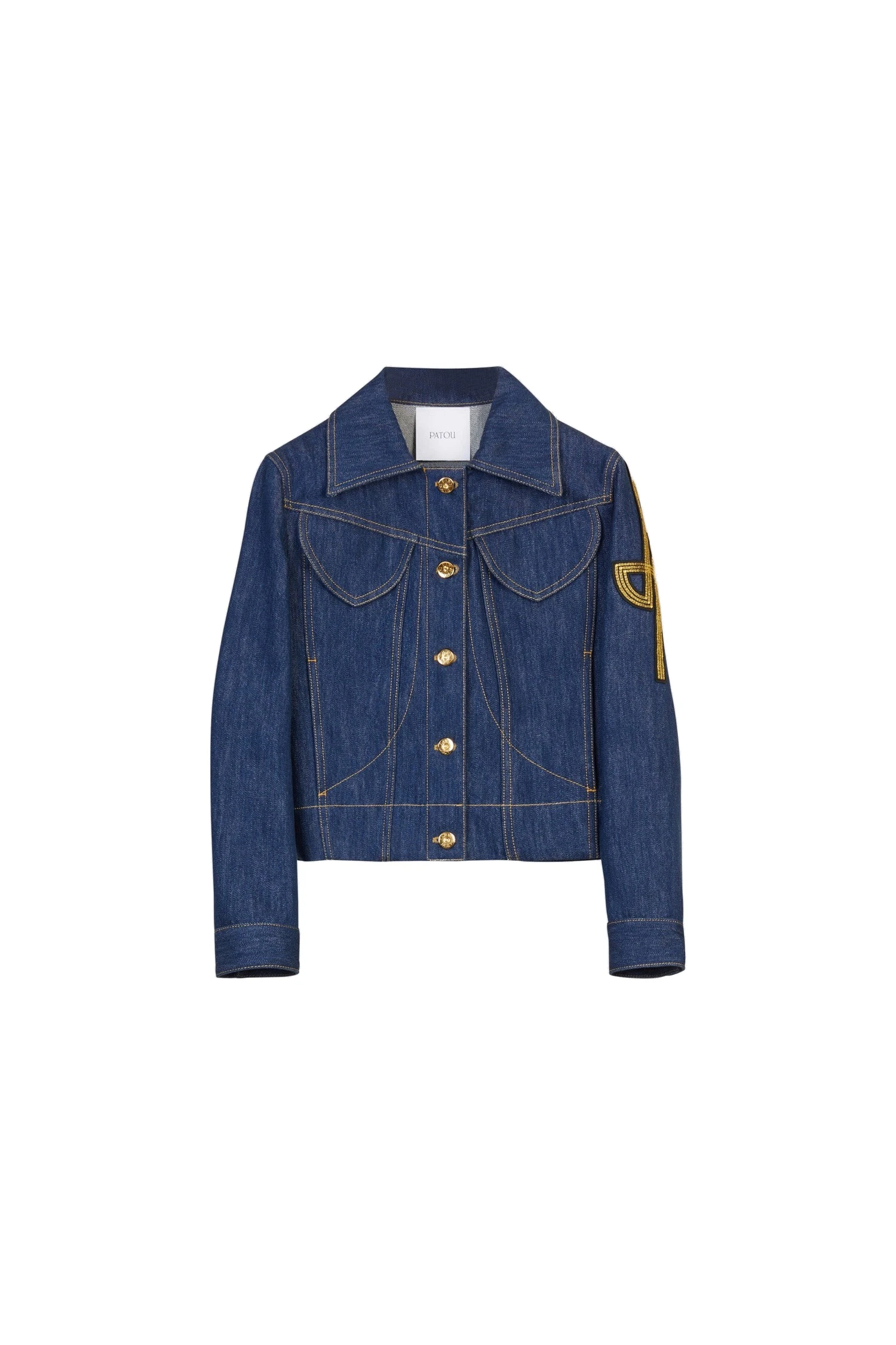 Patou Embroidered logo denim jacket in Rodeo Blue | Jackets | Luxury Shoes Patou Embroidered logo denim jacket in Rodeo Blue