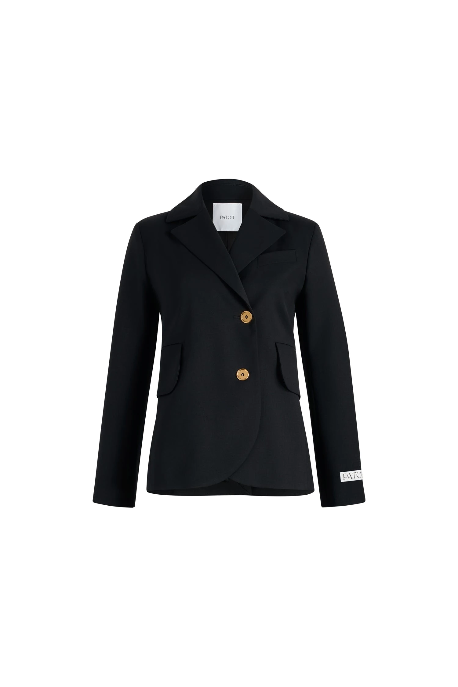 Patou Fitted belted jacket in Black sustainable technical wool twill | Jackets | Luxury Shoes Patou Fitted belted jacket in Black sustainable technical wool twill
