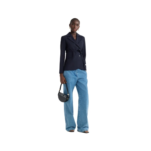 Fitted belted jacket in Navy Black sustainable technical wool twill - Image 2