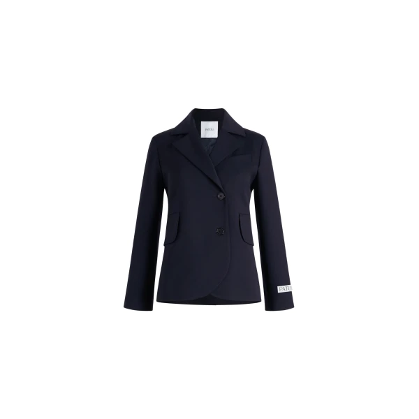 Fitted belted jacket in Navy Black sustainable technical wool twill