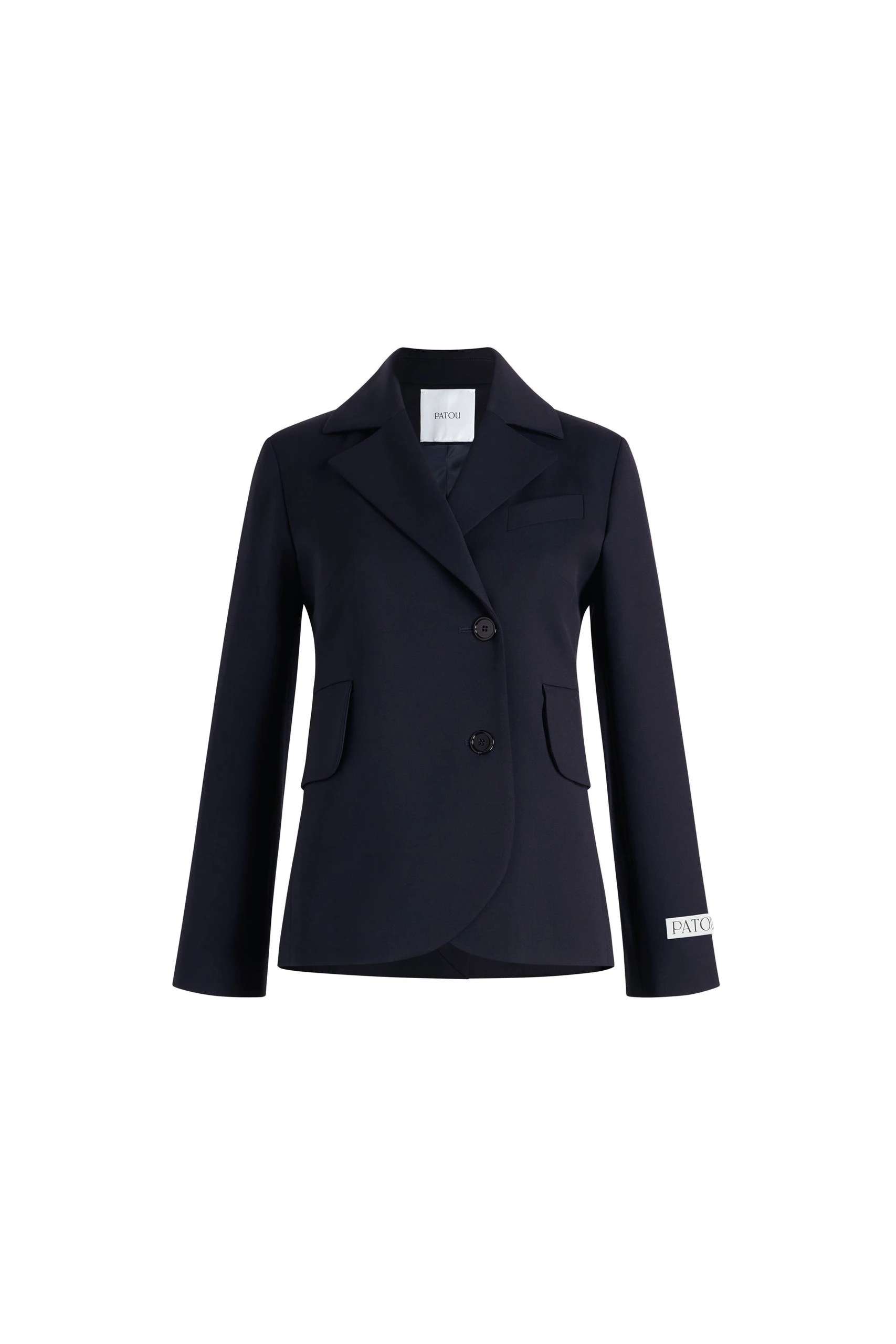 Patou Fitted belted jacket in Navy Black sustainable technical wool twill | Jackets | Luxury Shoes Patou Fitted belted jacket in Navy Black sustainable technical wool twill