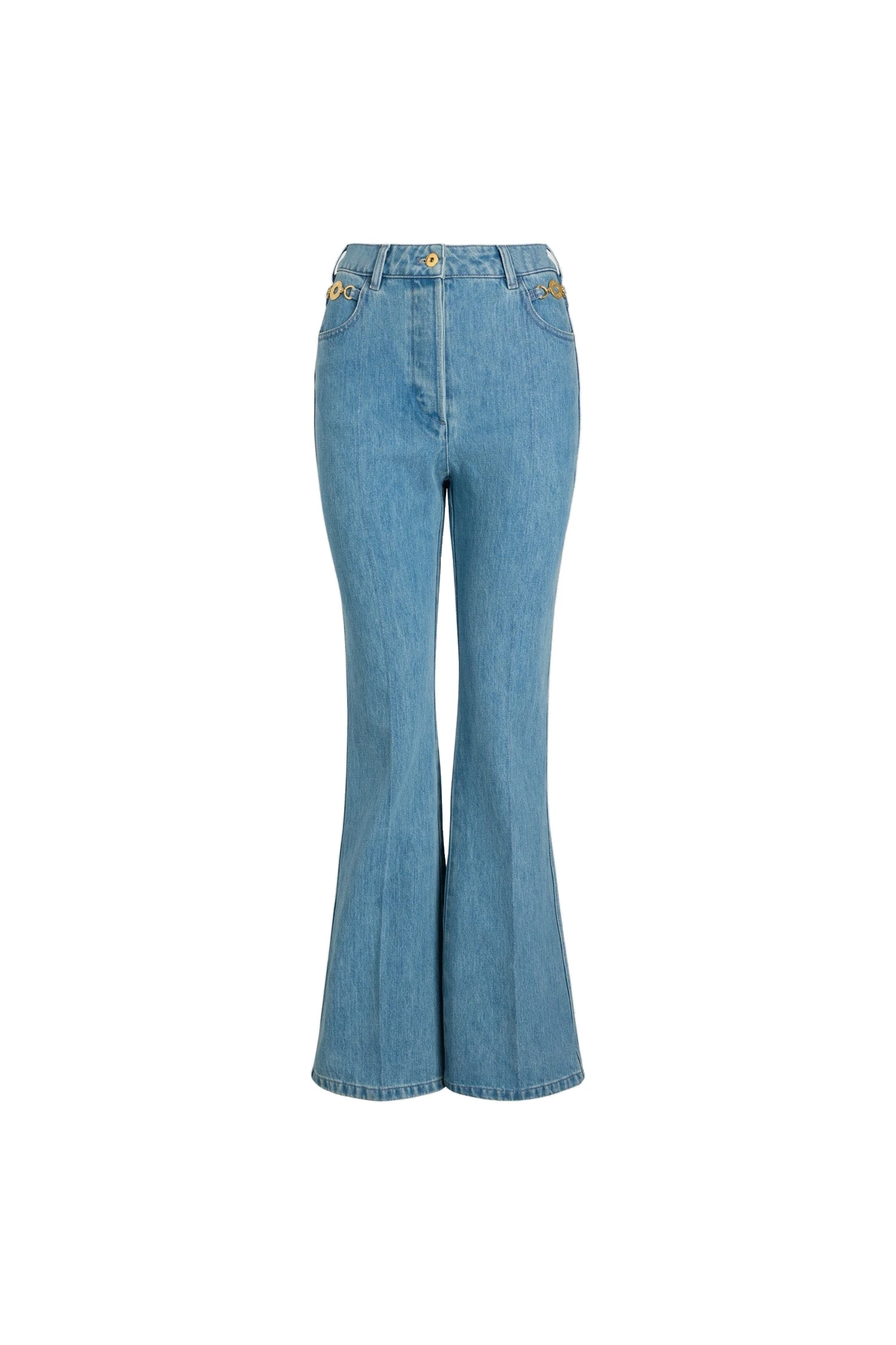 Patou Flared trousers in Ice Blue organic cotton denim | Pants | Luxury Shoes Patou Flared trousers in Ice Blue organic cotton denim