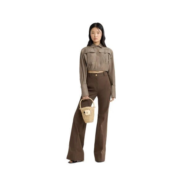 Flared trousers in Java Brown organic cotton gabardine - Image 2