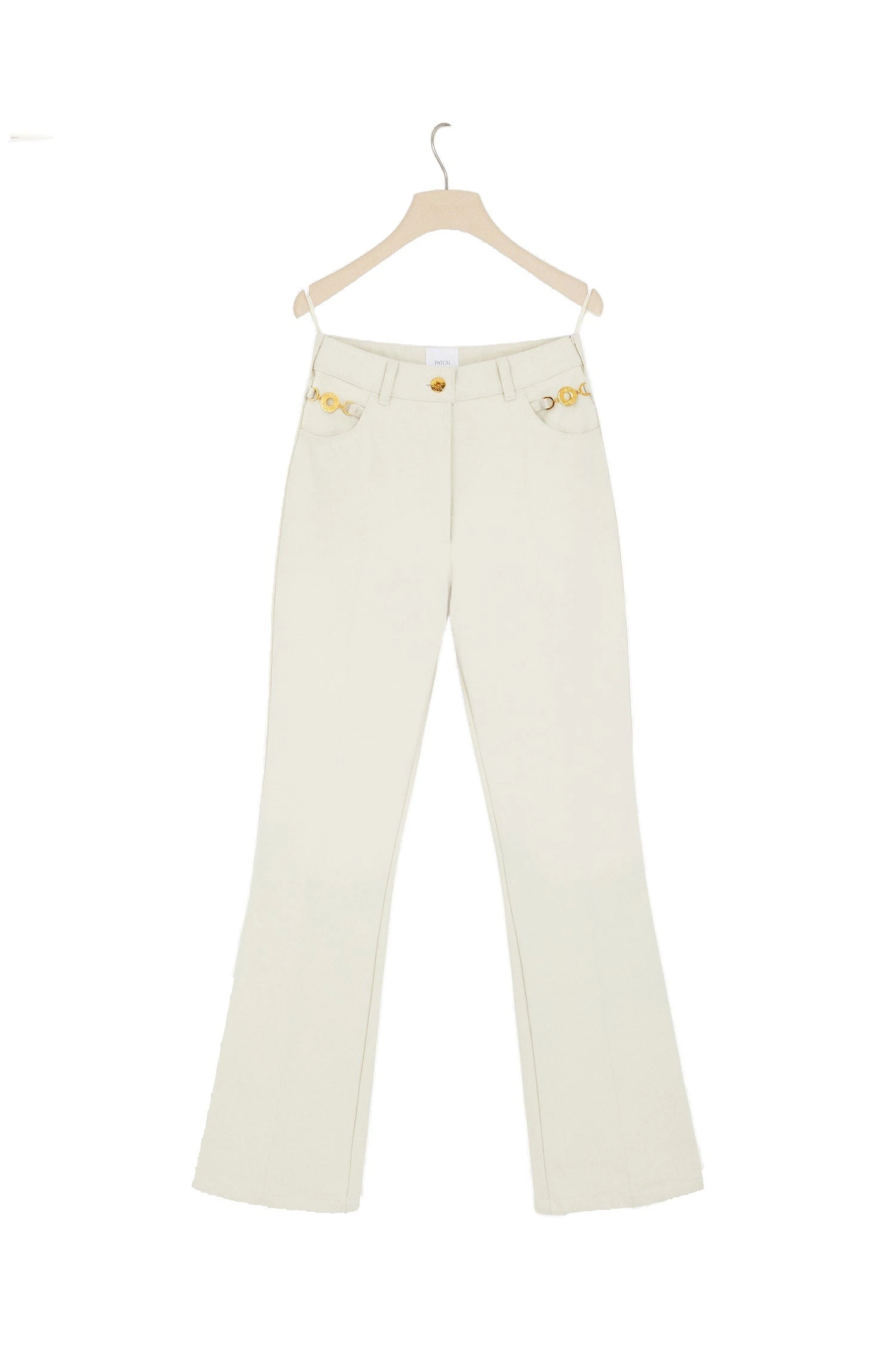 Patou Flared trousers in Natural regenerated cotton denim | Pants | Luxury Shoes Patou Flared trousers in Natural regenerated cotton denim