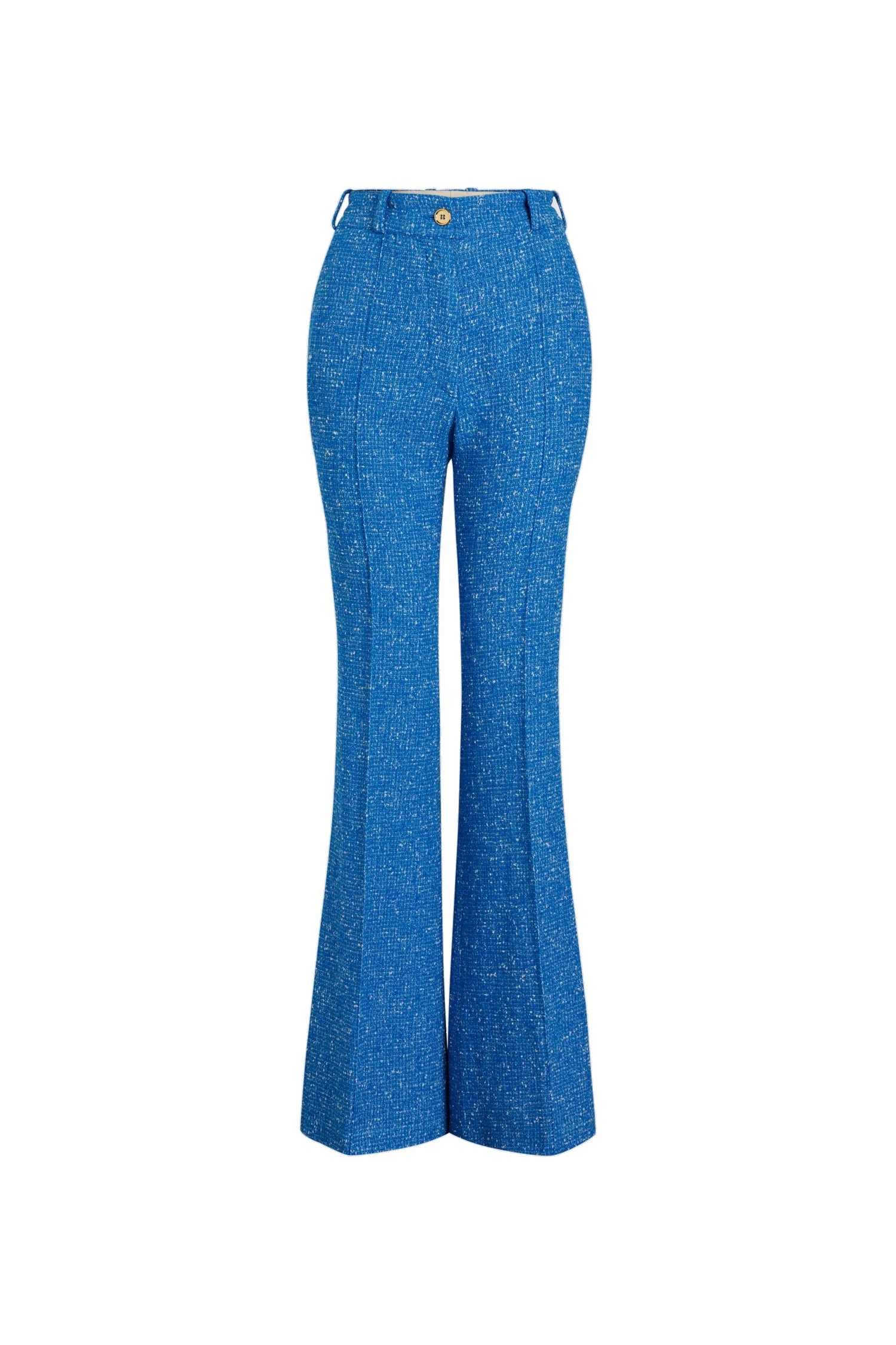 Patou Flared trousers in Victoria Blue sustainable wool and organic cotton tweed | Pants | Luxury Shoes Patou Flared trousers in Victoria Blue sustainable wool and organic cotton tweed