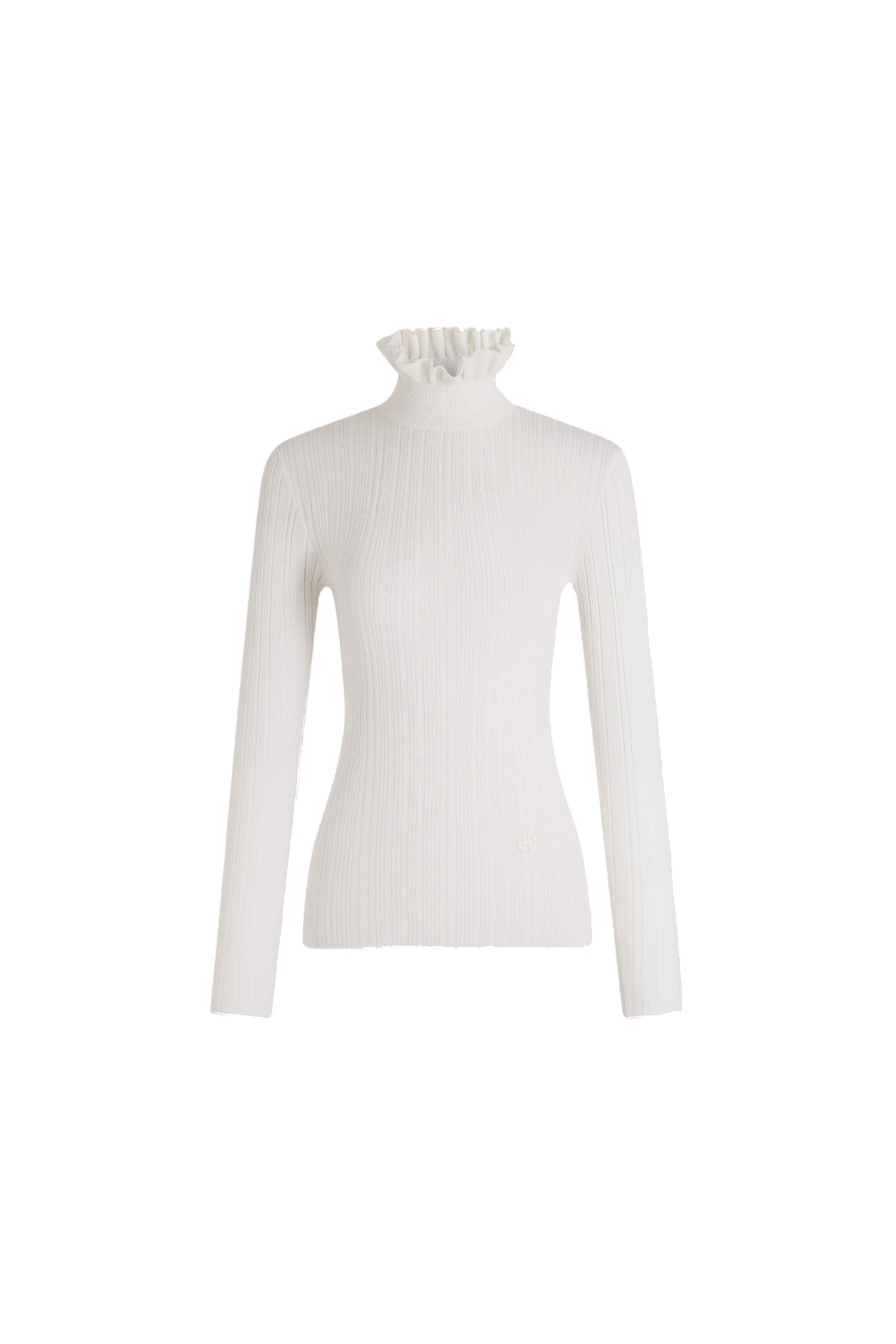 Patou Frilled high-neck sweater in merino wool | Luxury Shoes Patou Frilled high-neck sweater in White merino wool