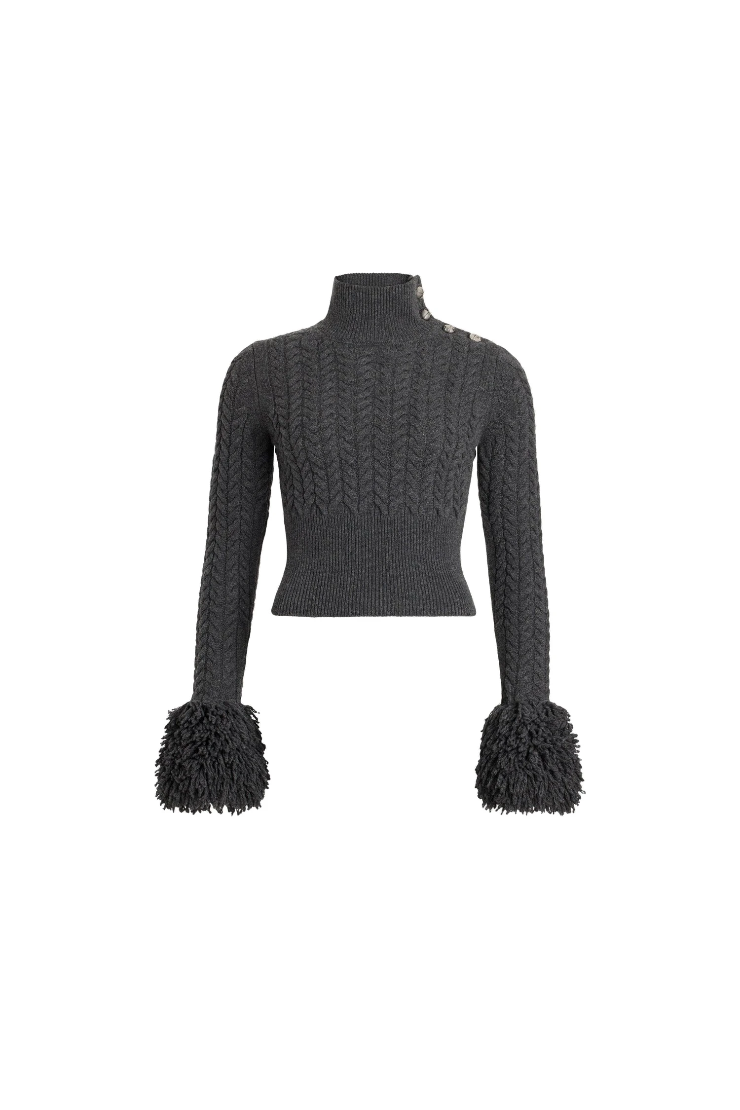 Patou Fringe trim jumper in Mercury wool and cashmere | Knitwear | Luxury Shoes Patou Fringe trim jumper in Mercury wool and cashmere