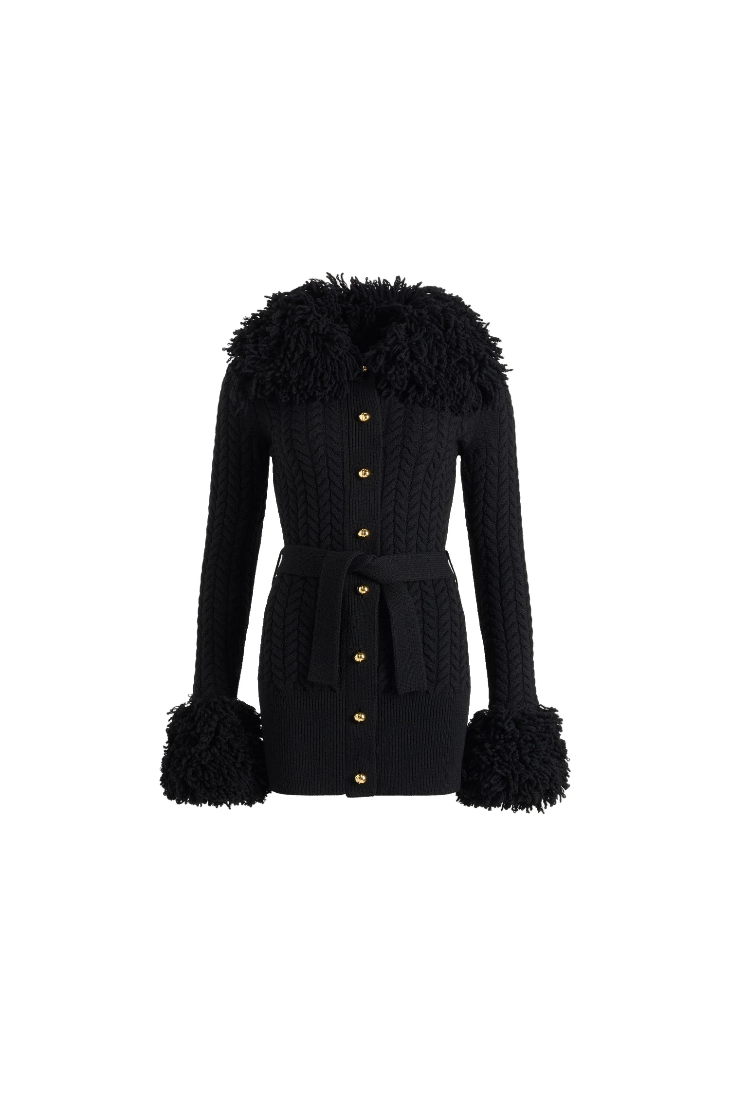 Patou Fringe trim long cardigan in Black wool and cashmere | Knitwear | Luxury Shoes Patou Fringe trim long cardigan in Black wool and cashmere