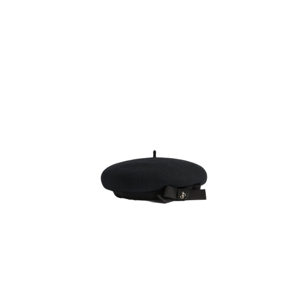 Patou Grosgrain beret in Black wool felt