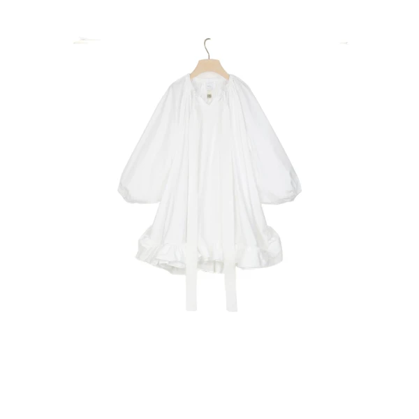 Grosgrain ruffle hem dress in White organic cotton