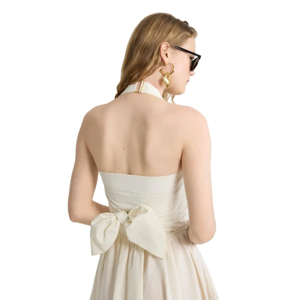 Halterneck maxi dress in Ivory recycled faille - Image 4
