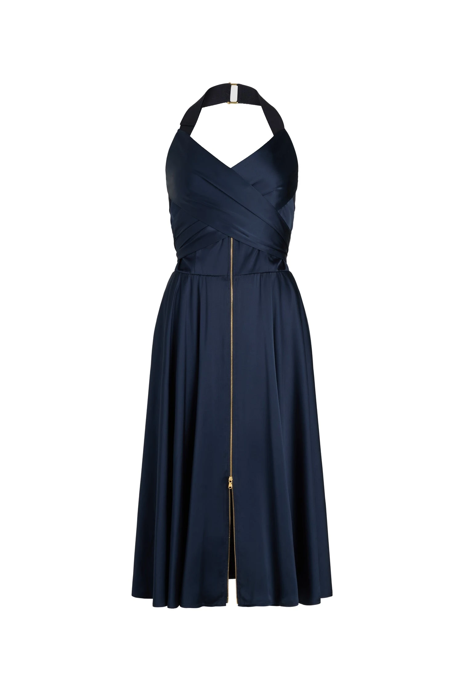 Patou Halterneck midi dress in Navy Black satin | Dresses | Luxury Shoes Patou Halterneck midi dress in Navy Black satin