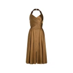 Patou Halterneck midi dress in Tobacco satin