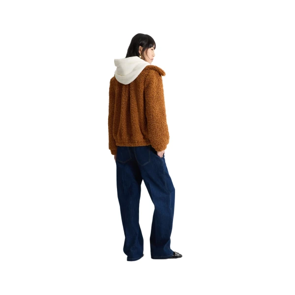 High neck bomber jacket in Pumpkin Spice recycled faux fur - Image 3