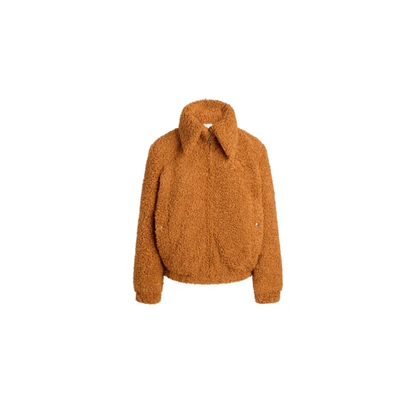 High neck bomber jacket in Pumpkin Spice recycled faux fur