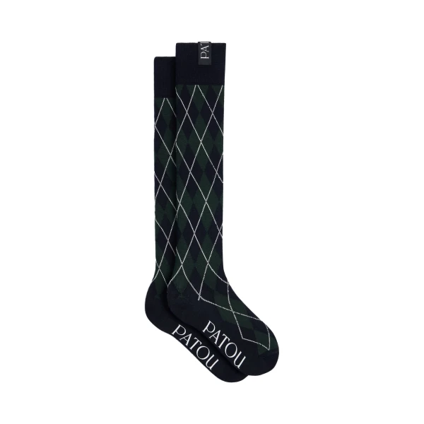 High socks in Night Blue blended cotton