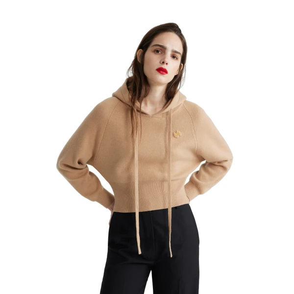 Hoodie in Biscuit sustainable wool and cashmere blend - Image 5