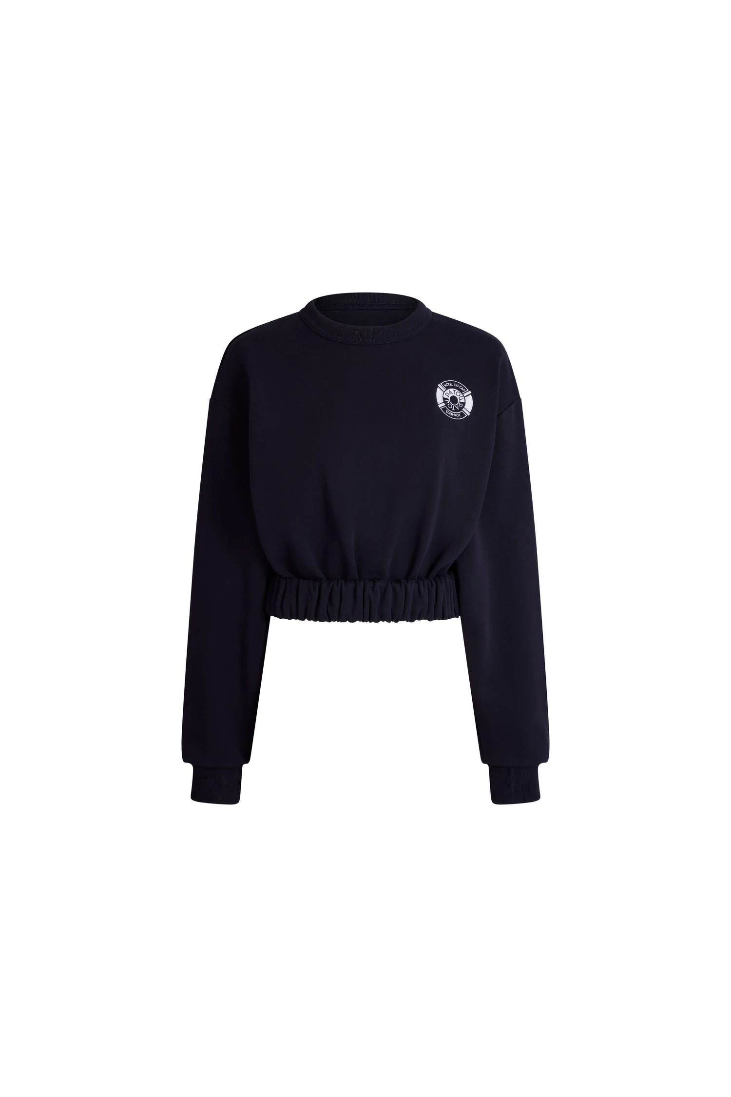 Patou Hôtel du Cap-Eden-Roc cropped sweatshirt in Deep Sea Blue organic cotton | Tops | Luxury Shoes Patou Hôtel du Cap-Eden-Roc cropped sweatshirt in Deep Sea Blue organic cotton