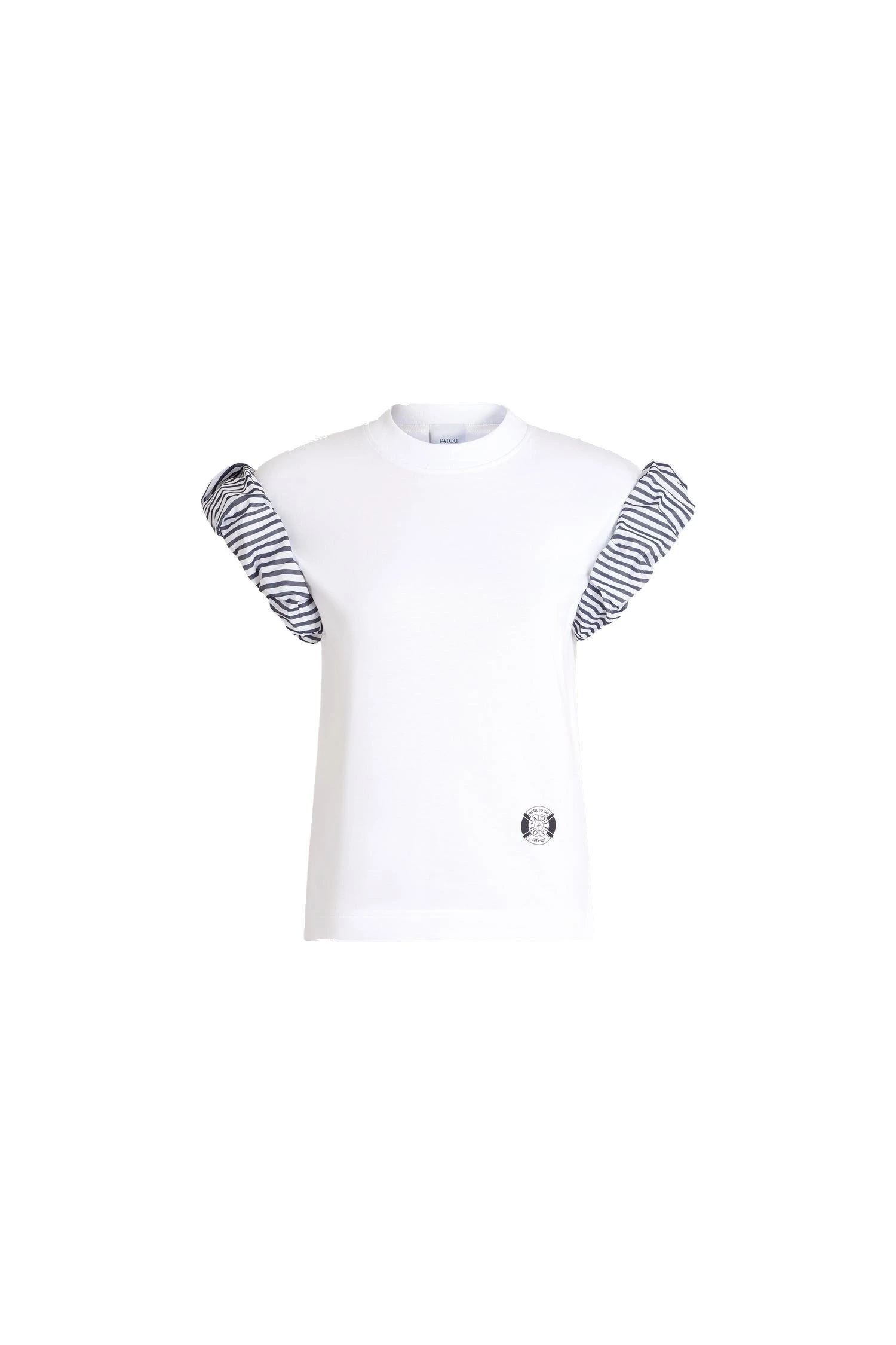 Patou Hôtel du Cap-Eden-Roc organic cotton T-shirt with faille sleeve details in White | Tops | Luxury Shoes Patou Hôtel du Cap-Eden-Roc organic cotton T-shirt with faille sleeve details in White
