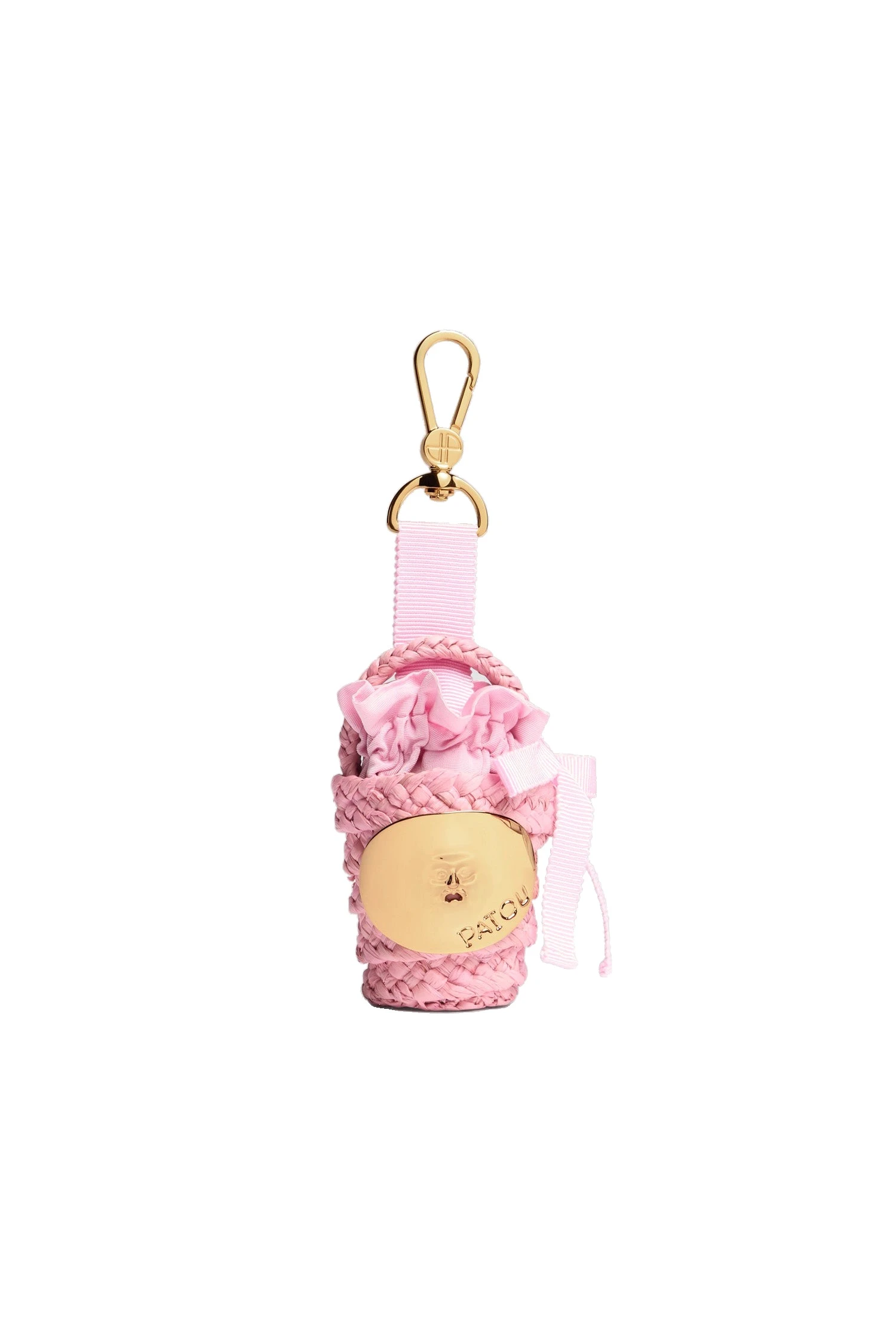 Patou Iconic bucket charm in Primrose Pink raffia | Bags | Luxury Shoes Patou Iconic bucket charm in Primrose Pink raffia