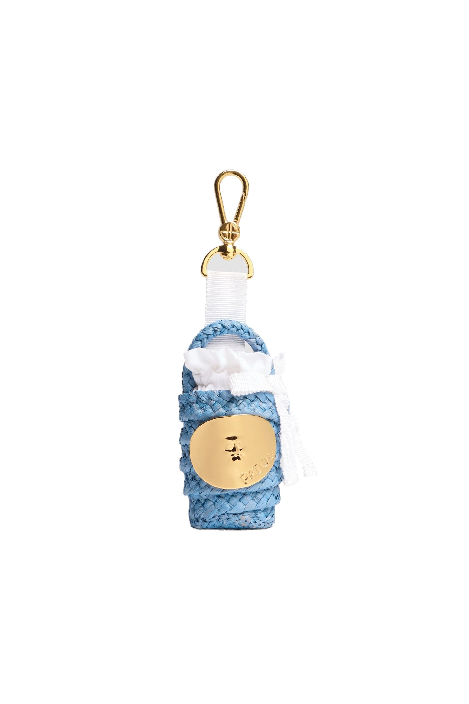 Patou Iconic bucket charm in Skylight Blue raffia | Bags | Luxury Shoes Patou Iconic bucket charm in Skylight Blue raffia