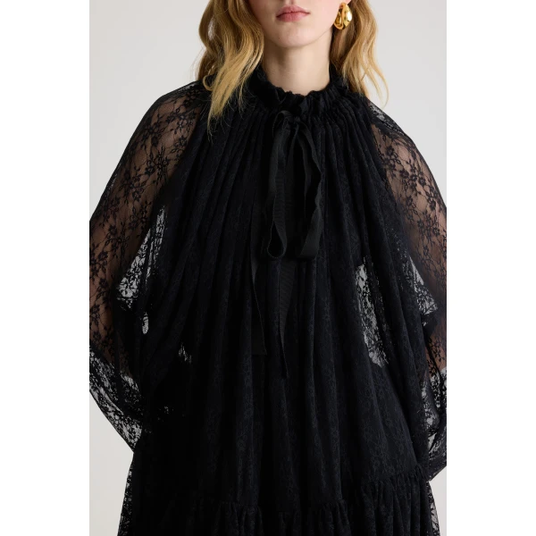 Iconic drawstring mini dress in Black lace jersey - Image 5