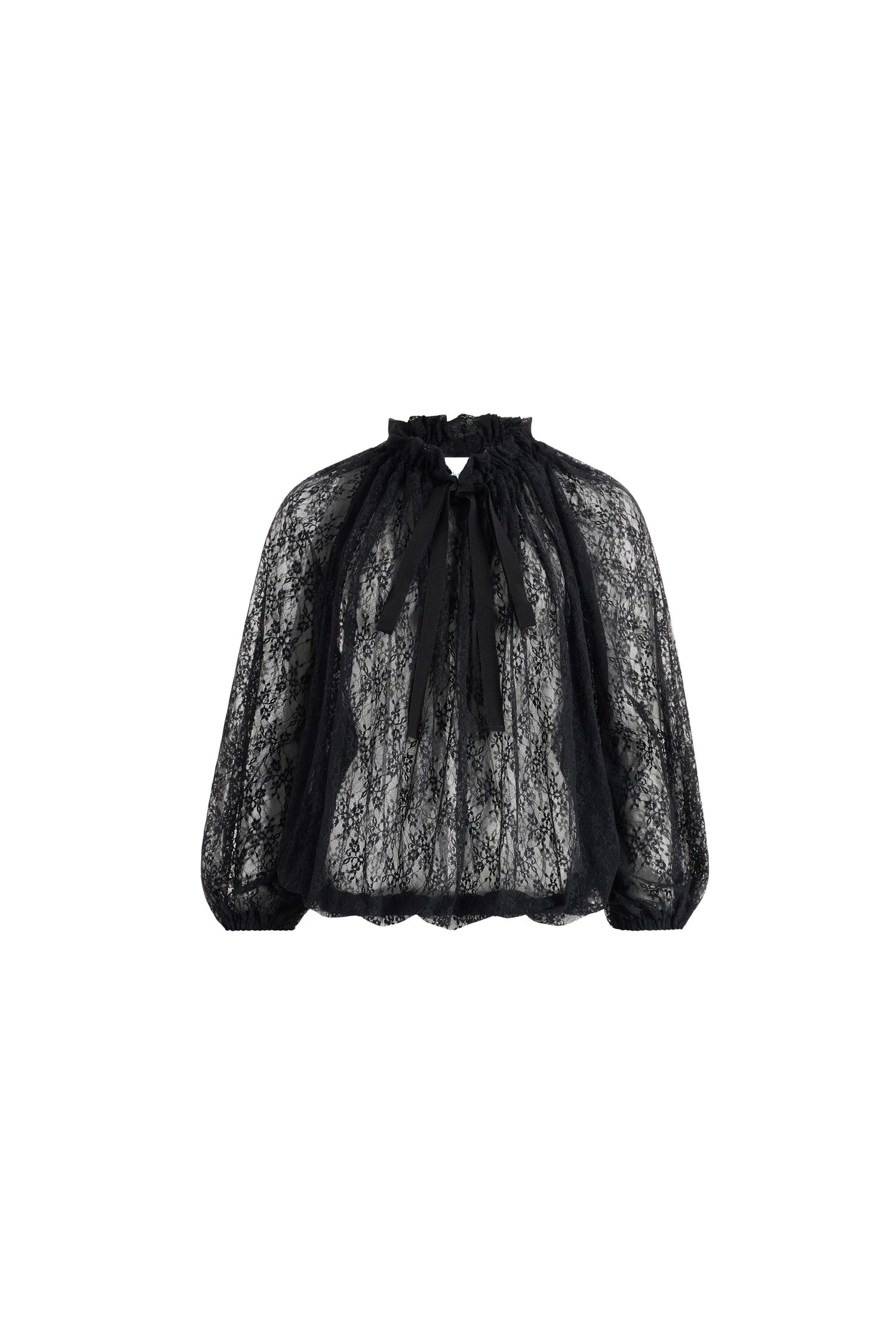 Patou Iconic drawstring top in Black lace jersey | Tops | Luxury Shoes Patou Iconic drawstring top in Black lace jersey